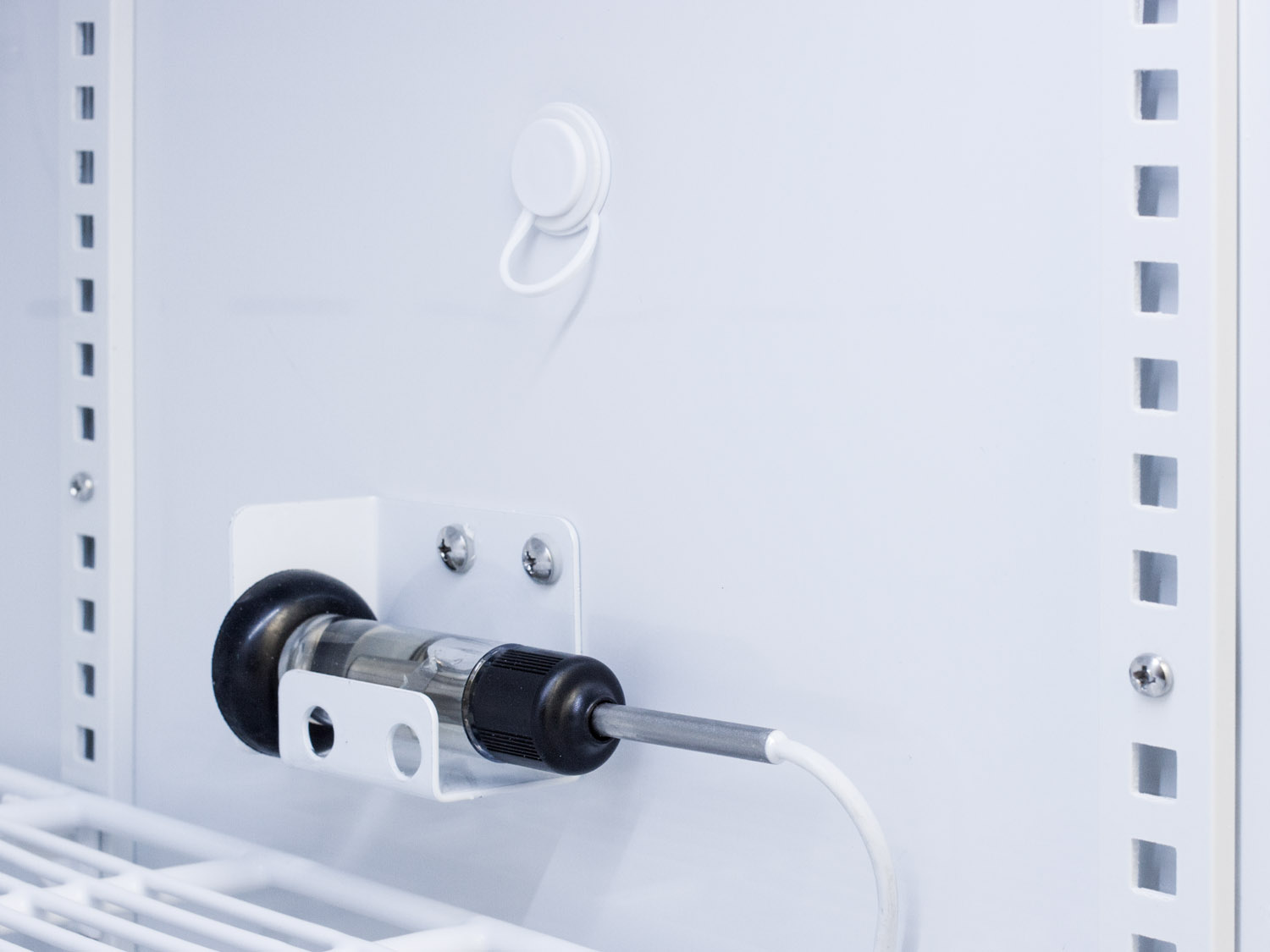 Purpose-built ADA height all-refrigerator for breast milk storage with 4 adjustable shelves, antimicrobial silver-ion handle, and hospital grade cord with 'green dot' plug